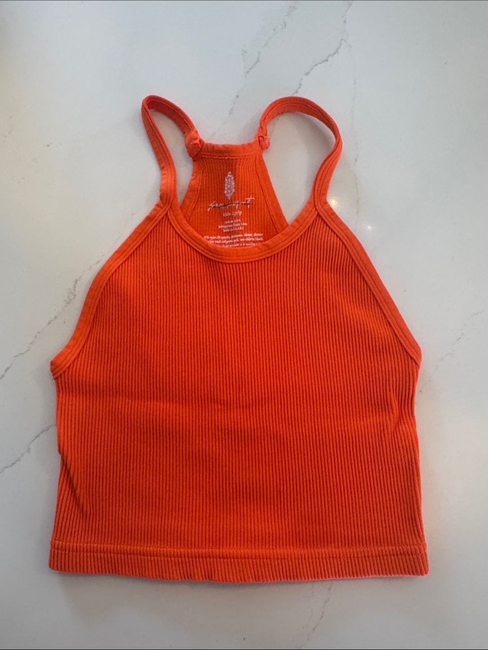 Free People Orange Ribbed Racerback Crop Tank
